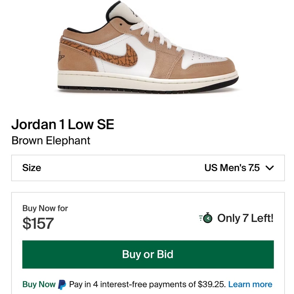 Air Jordan 1 Low SE 'Brown Elephant'. Men’s size 7.5. - Picture 1 of 6